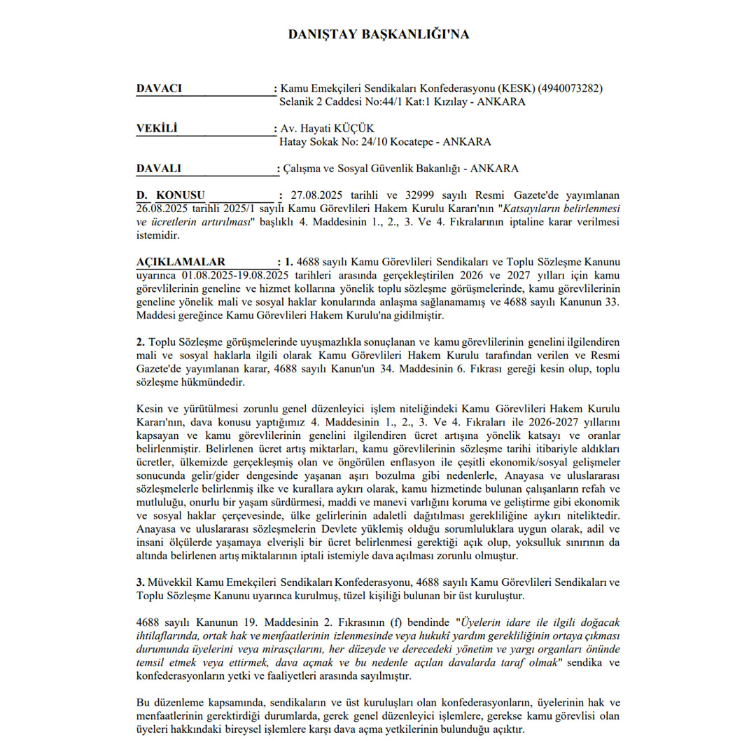 Memurların Toplu Sözleşme Zammının İptali İçin Dava Açıldı
