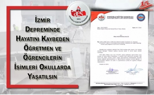 İzmir Depreminde Hayatını Kaybeden Öğretmen ve Öğrencilerin İsimleri Okullarda Yaşatılsın