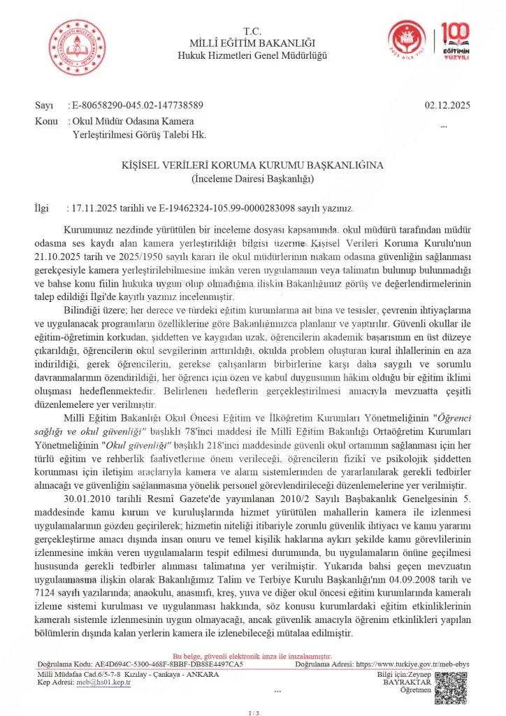 MEB’den Kritik Görüş: Müdür Odasına Kamera Yerleştirilebilir mi?