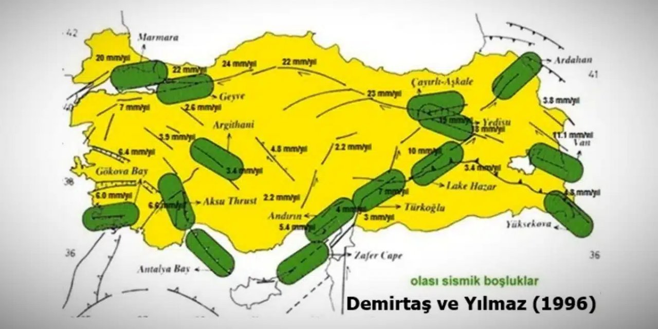 1996'da yayınlanan 'sismik boşluk' haritasında hangi illerde deprem gerçekleşti? Geriye hangi iller kaldı?