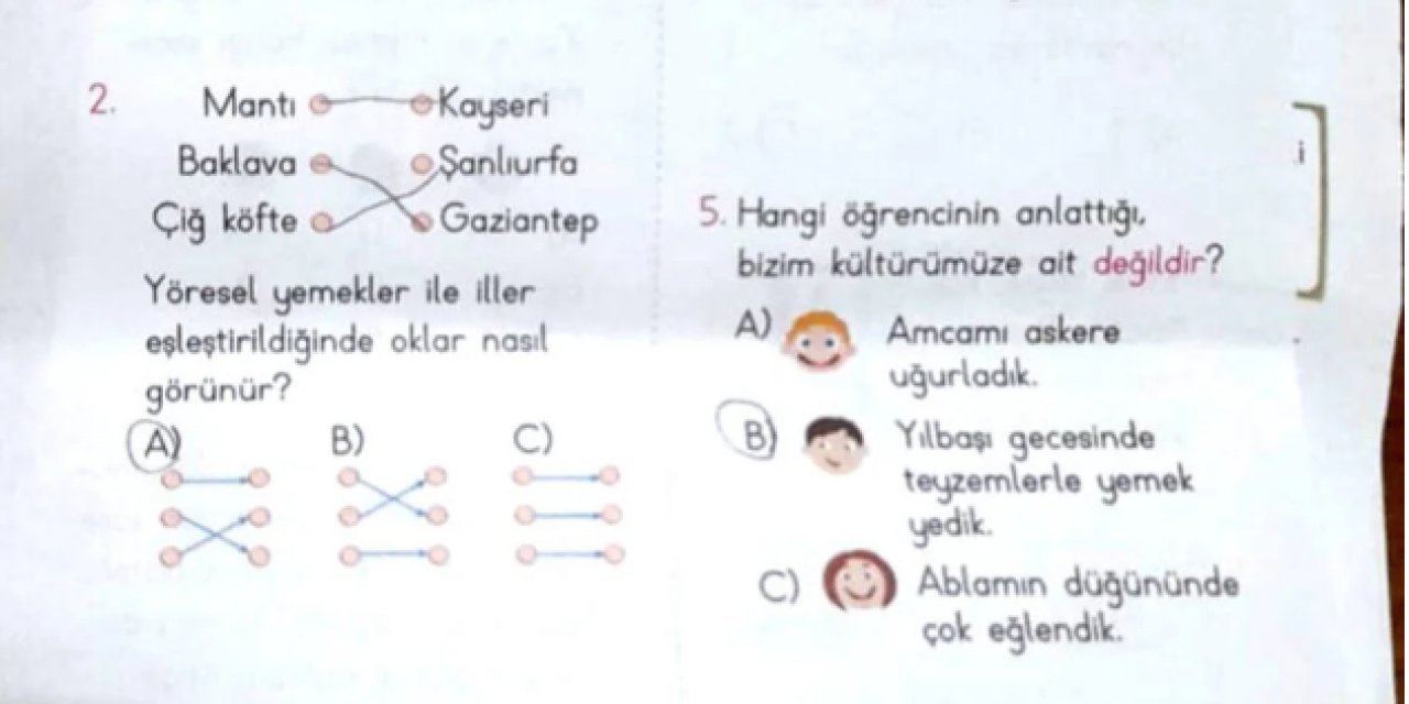 İlkokul test kitabında skandal sorular! Sosyal medyada gündem oldu..